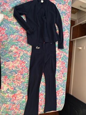 Hardtail Navy Ponte Boot Flare Pants and jacket. SHORT WOMEN ONLY 4'11 or 5 FT.